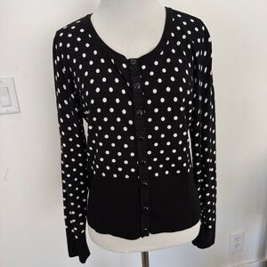 White House Black Market Black and White Polka Dot Cardigan